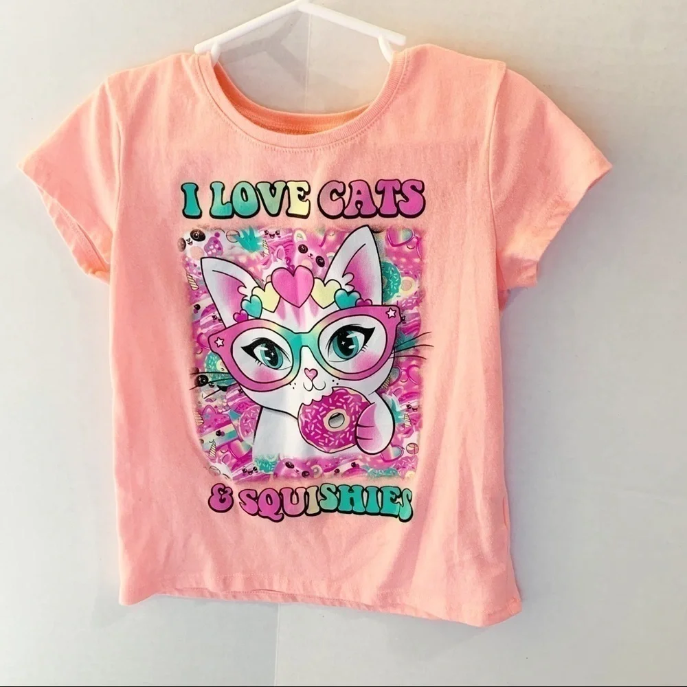 The Children’s Place Girls 5/6 Graphic Cats Neon Tee.